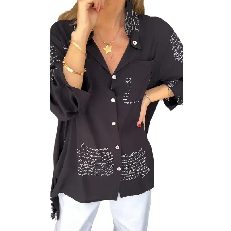 Bluzki Damskie Koszula Jednorzędowa Kołnierzyk Długi Rękaw Luźne Maxi Białe Koszule Casualowe Guziki 2025 Y2k Streetwear