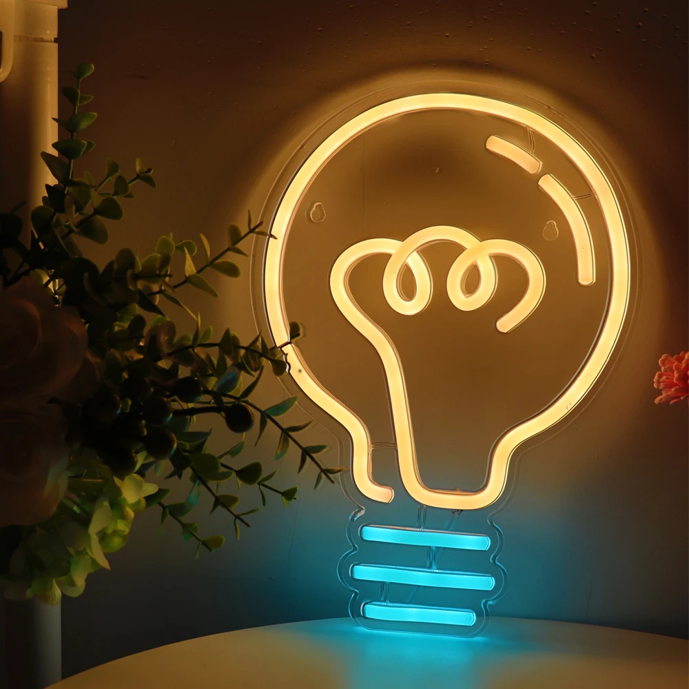 1pc Creative Bulb Wall LED Art Neon Sign Night Light For Home Party Pub Club Infulencer Youtuber Room Decoration 8.07''*11.61''