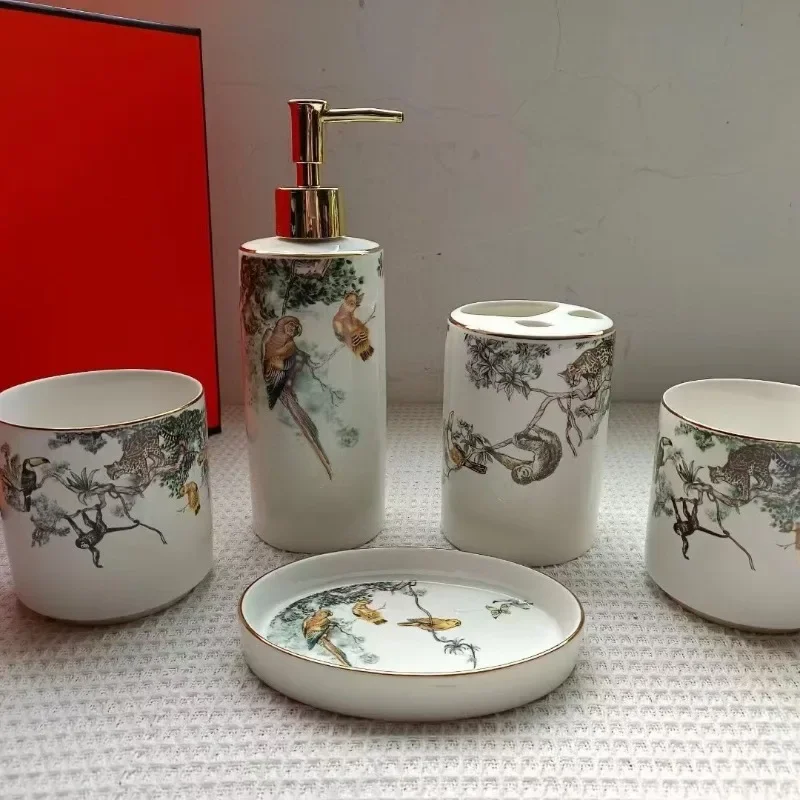Ceramic bathroom five-piece toilet set creative mouthwash cup bathroom supplies toilet