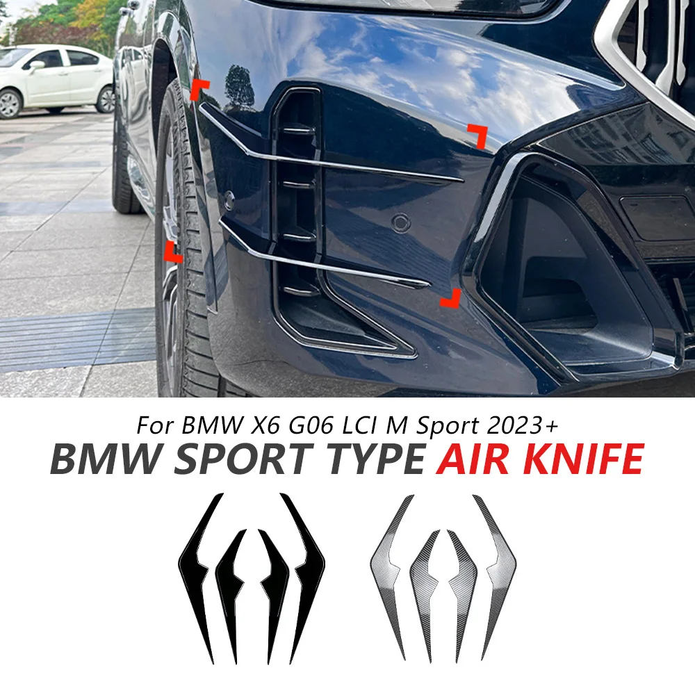 

Накладка на передний бампер для BMW X6 G06 LCI M Sport 2023 + глянцевый черный спортивный бампер, боковой спойлер, накладка