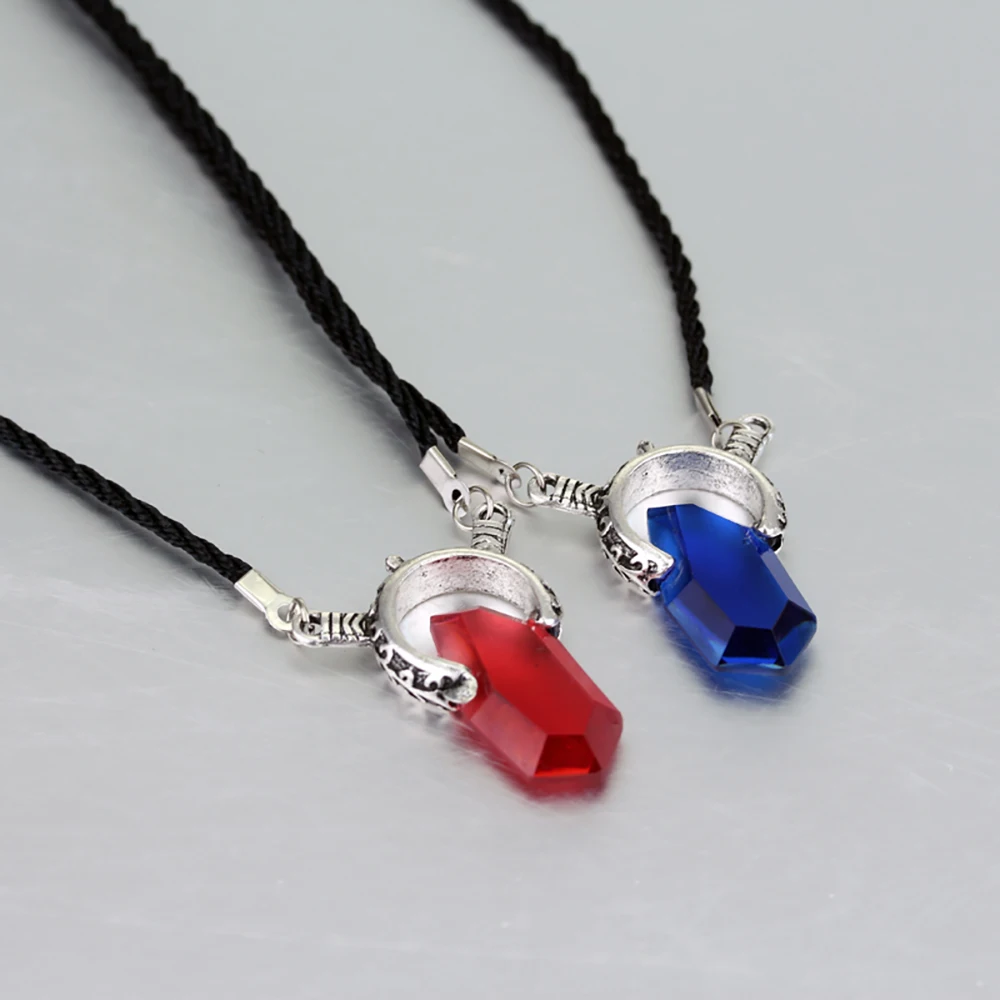 Dmc Devil May Cry 5 Dante Pendant Necklace Red Blue Gem Cosplay Necklaces Long Rope Chain Vintage Gifts for Women Men