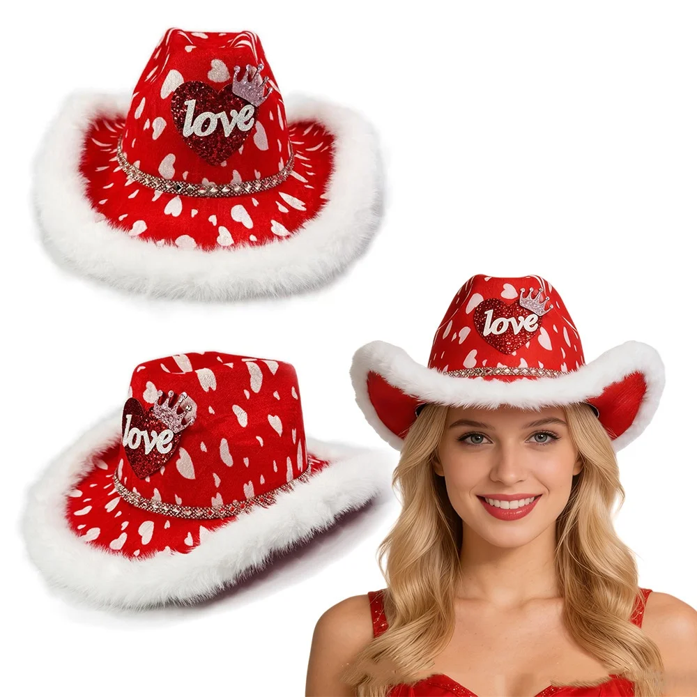 Valentine'S Day Cowboy Hat Eye-Catching Red Heart Cowboy Hat Western Cowboy Cap Fashionable For Valentine'S Day Birthday Parties