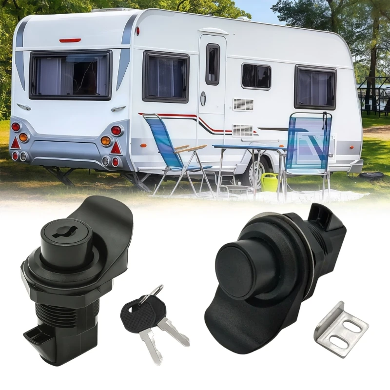 

Versatile Black Plastic Push Button Door Latches Easy Install Trailer Door Lock Set Perfect for Campers & Mobile Homes