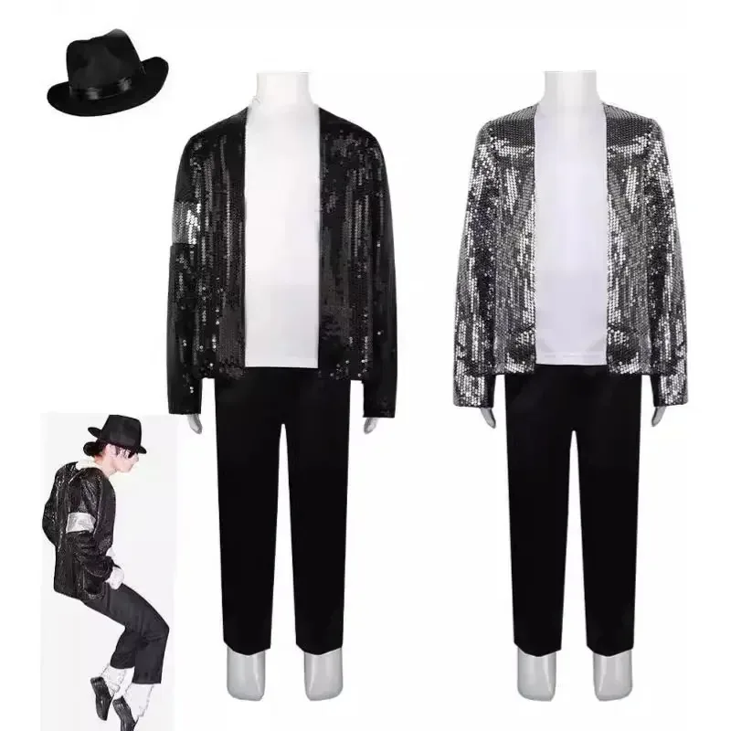 

Michael Jackson Performance Costume Imitation Sequin Stage Set for Children Adults Men and Women MJ Performance Costume