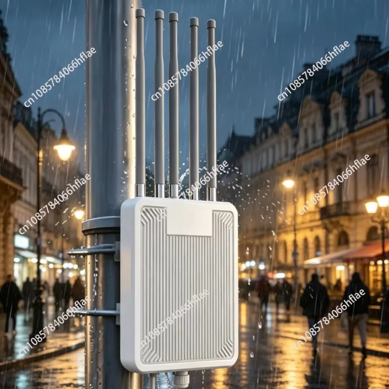 WiFi6 Outdoor AP IP67 3000Mbps 1KM Long Range CPE,5 Antennas,Mesh IPv6 Wireless Base Station Support 200+ Users