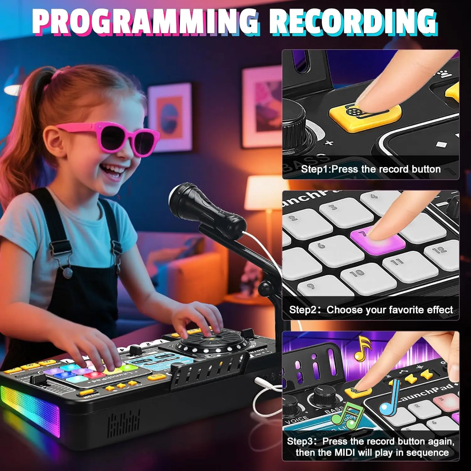 Kids Simulation DJ Mixer Controller Toys Multifunctional Music Effects Electronic Learning Game Birthday Gift for Child Boy Girl