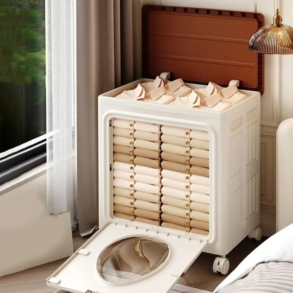 Flip-Top Design Folding Storage Box Large Capacity Space Saving Clothing Storage Cabinet with Wheels Storage Box