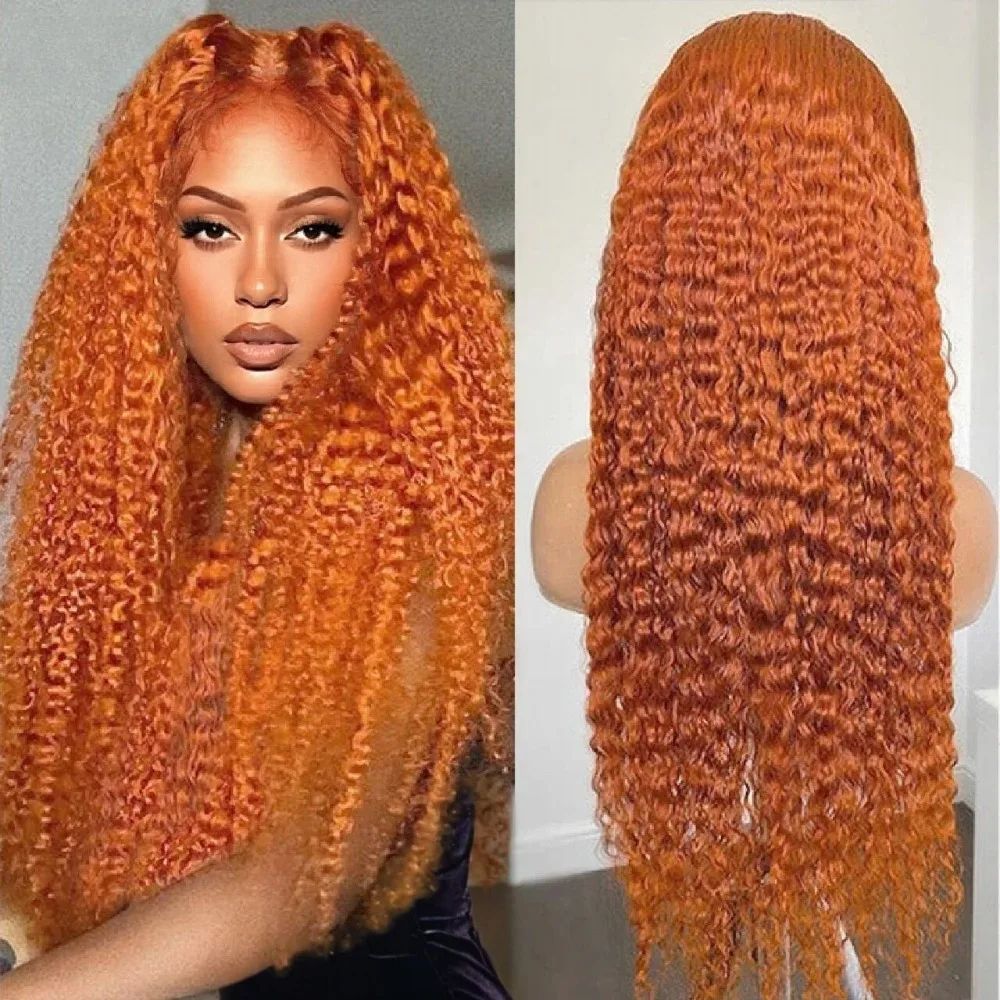 

Оранжево-имбирные парики с глубокой волной и прозрачным кружевом 13x4 HD, парики из натуральных волос с эффектом детских волосков, плотность 250%
