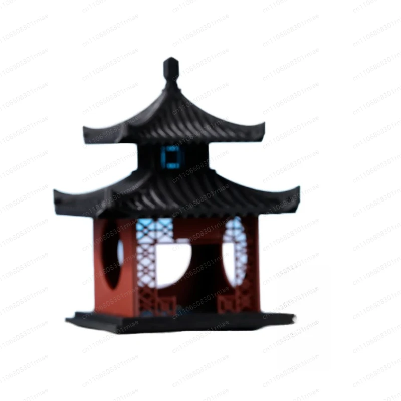 Double-layer octagonal pavilion resin antique decoration ancient building micro-landscape water feature sand table ornament 5pcs