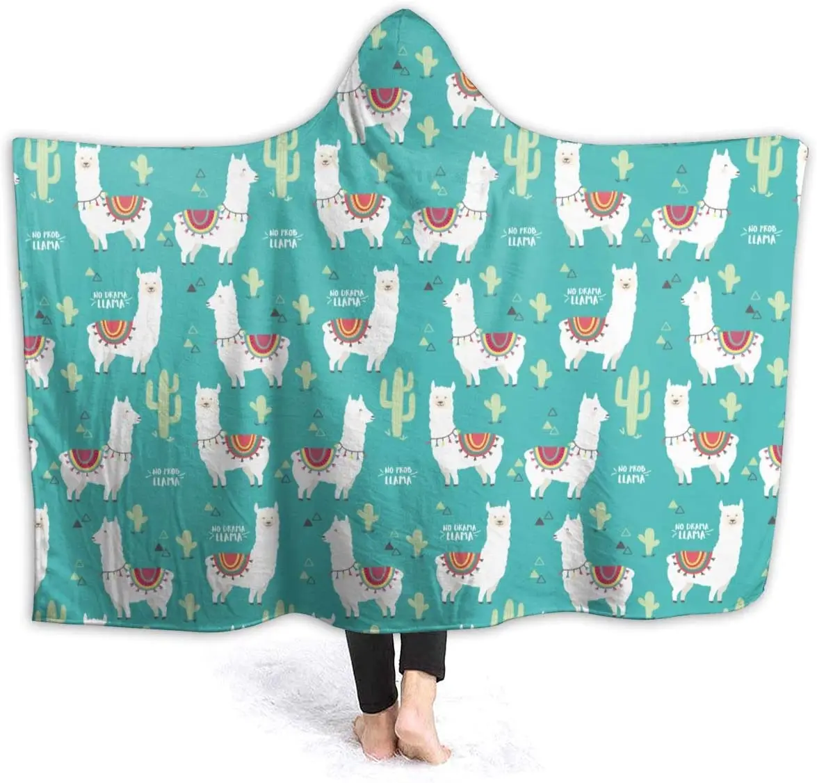 Alpaca No Prob-Llama and Cactus Hoodie Blanket Wearable Throw Blankets for Couch Blanket Hooded for Baby Kids Men Women