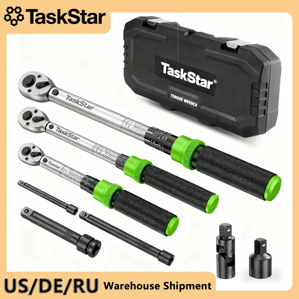 TaskStar-Juego de llaves dinamométricas, 3 uds., 1/4, 3/8 y 1/2 pulgadas, 72 dientes, escalas duales, ±3% de precisión, llaves dinamométricas de clic para bicicleta y motocicleta