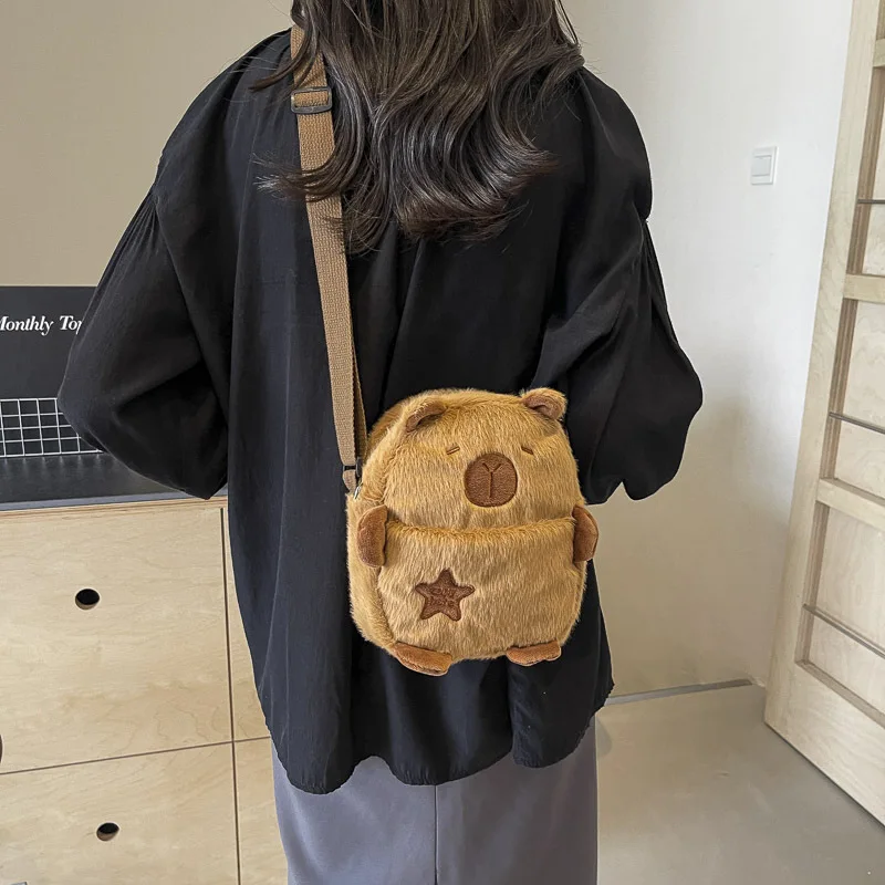 Sac à bandoulière dessin animé mignon pour fille, porte-monnaie, jouet en peluche, grande capacité, fermeture éclair, sac pour téléphone portable, sacs en peluche Kawaii initiés, mode