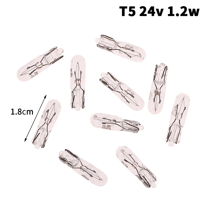 🛒10Pcs 24V 1.2W T5 /12V 5W T10 Glass Light Bulb Dashboard Instrument Panel Brake Light Bulbs Headlights Lamp Lights Car Lights
