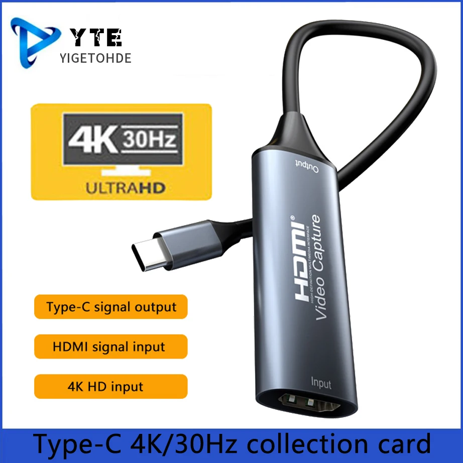 

YIGETOHDE Type-C 2.0 Video Capture Card HDMI-compatible 4K 30Hz Game Grabber Record for Switch Xbox PS4/5 Live Broadcast Game