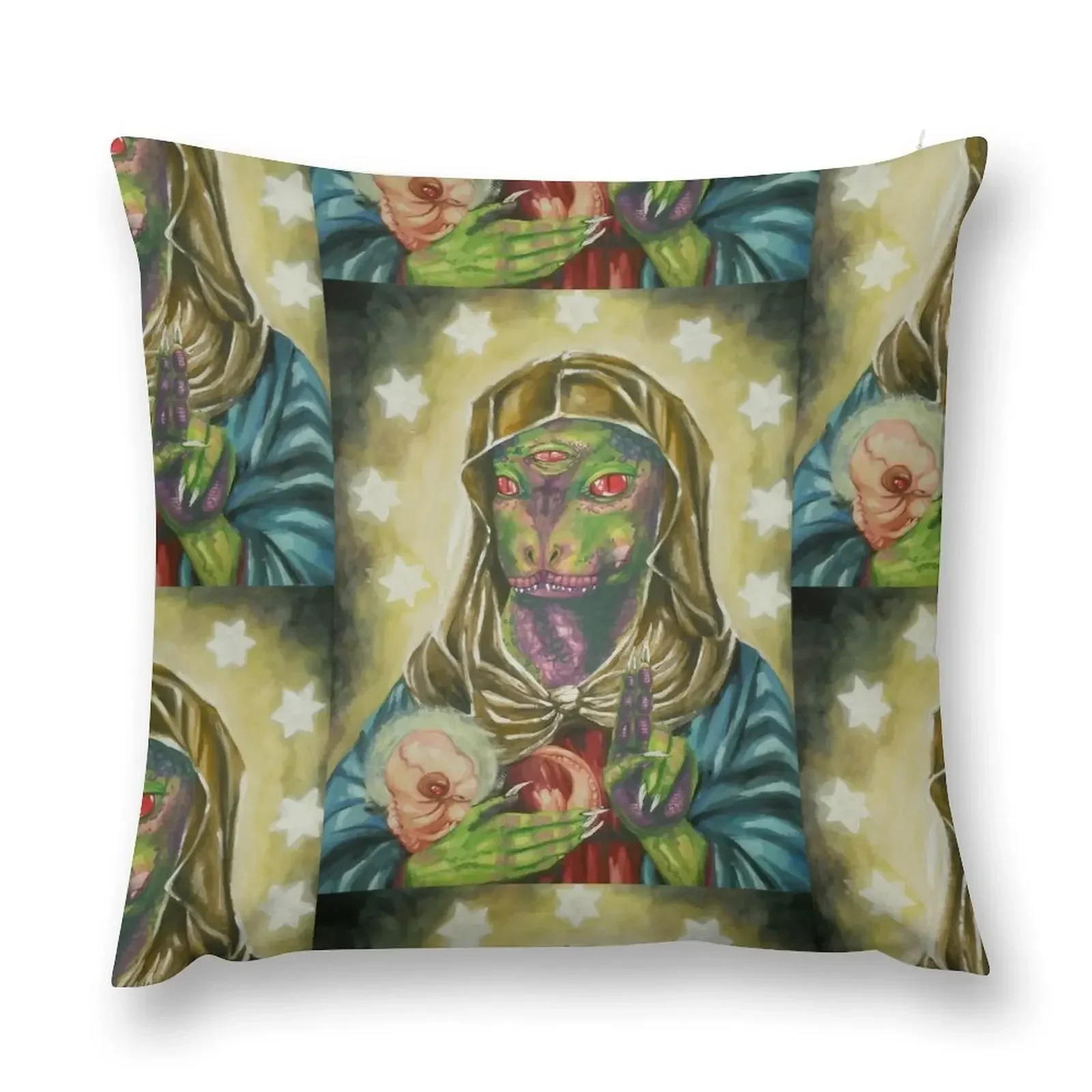 

Blessed Reptilian Virgin and Child Throw Pillow Cushions Couch Pillows Luxury Cushion Cover pillow