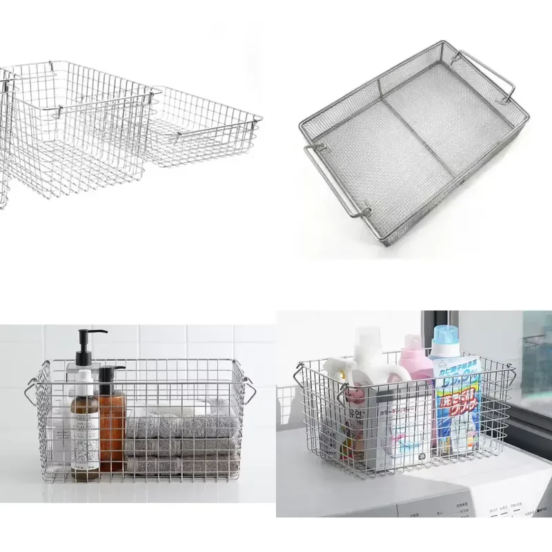 Metal Wire Mesh Storage Basket with Handle for Picnic Fruit and Food Organization