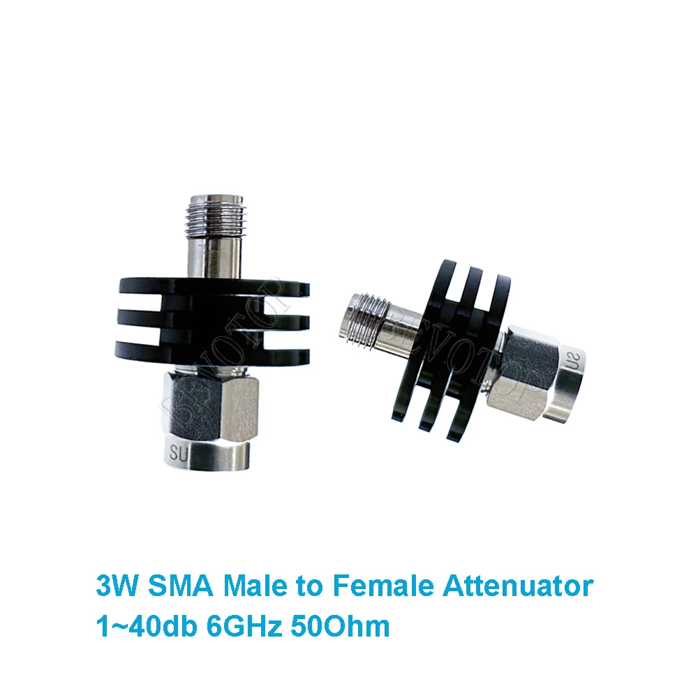 3W DC-6.0GHz SMA Male to SMA Female RF Attenuator 1~40dB Attenuator SMA Fixed Connectors 304 Stainless Steel 50 Ohm