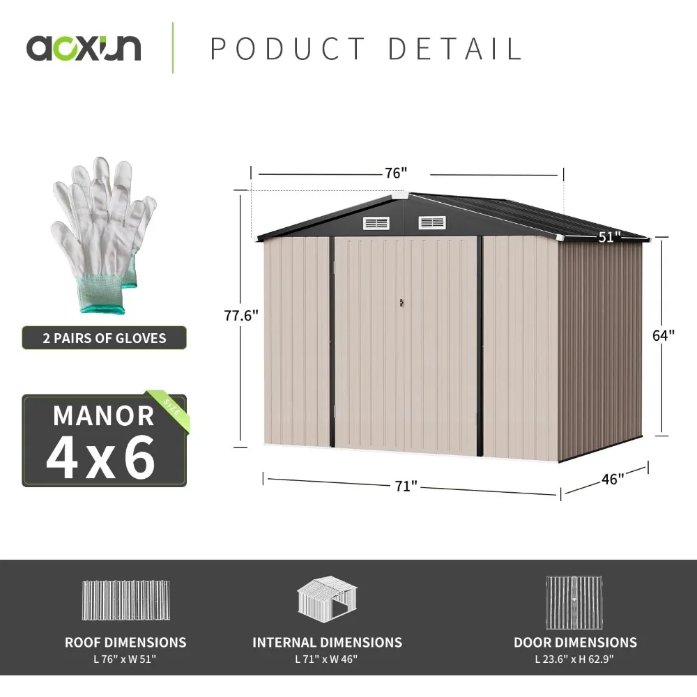 Imagem -04 - Brown Outdoor Metal Storage Shed 6.4x4 ft Lixo Pode Ferramenta de Jardim Bicicleta