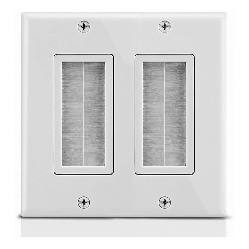 2-Gang Wall Plate, Brush Style Opening Passthrough Low Voltage Cable Plate In-Wall Installation For Speaker Wires