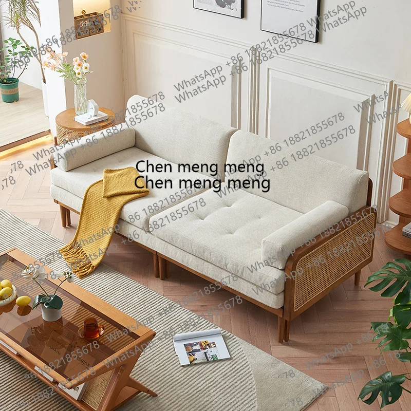 Solid wood sofa bed, sitting and bedroom, small apartment, concubine seat, rattan living room, foldable bed   H
