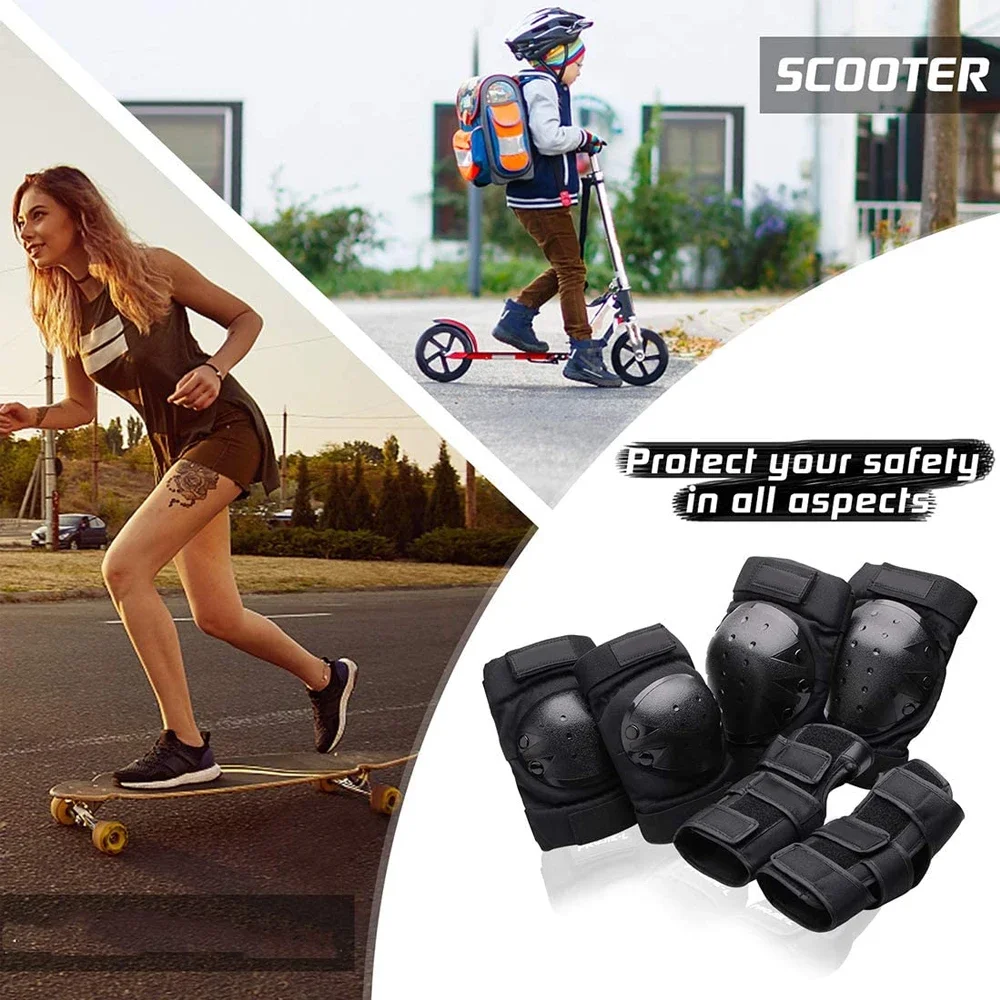 6Pcs Kids Adults Knee Pads Elbow Pads Wrist Guards Sports Protective Gear for Skateboarding Roller Skating Cycling BMX Bicycle