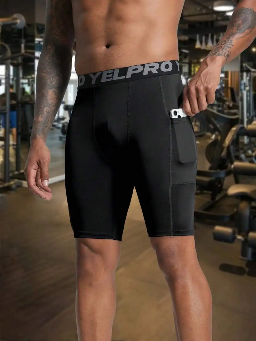 Compression Shorts With Pockets, Moisture-Wicking Elastic Tight Shorts For Fitness, Outdoor Sports, Running, Training