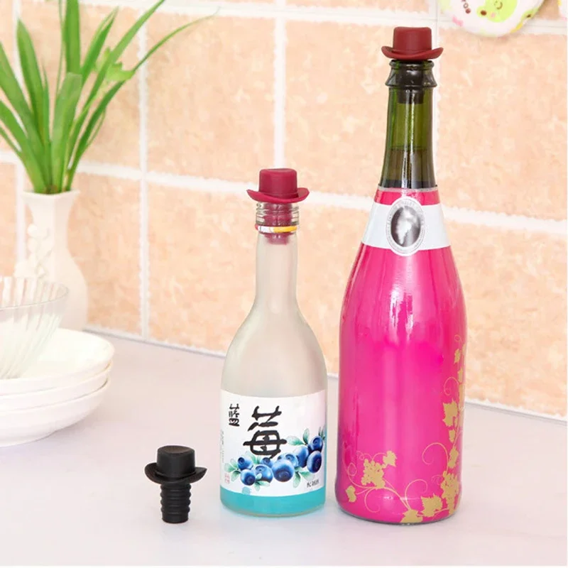 Silicone Bottle Stopper For Bottles Cap Wine Cork Wine Pourer Stopper Silicone Caps Cute Top Hat Fresh-keeping Gel Cork Bar