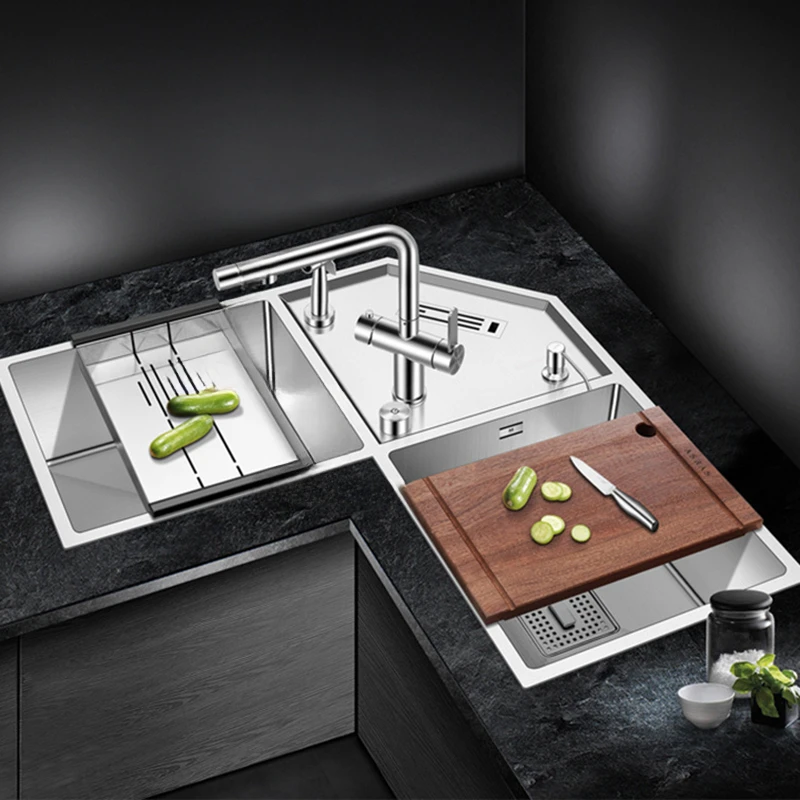 Nowoczesne 304 zlewozmywaków ze stali nierdzewnej do kuchni dla smakoszy designerski narożnik zlewozmywaki kuchenne wielofunkcyjne akcesoria kuchenne