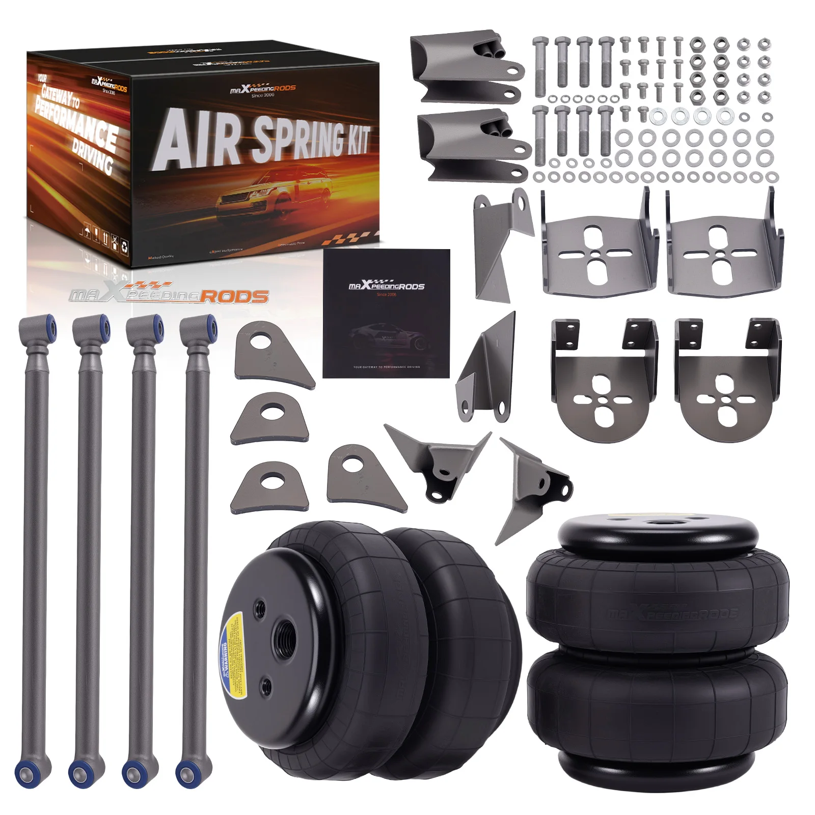 Universal Triangulated Mounts 4 Link Rear Air Suspension Bag Kit 2500 LBS for Ford F150/F250 for GMC Sierra/ Most Pickup Trucks