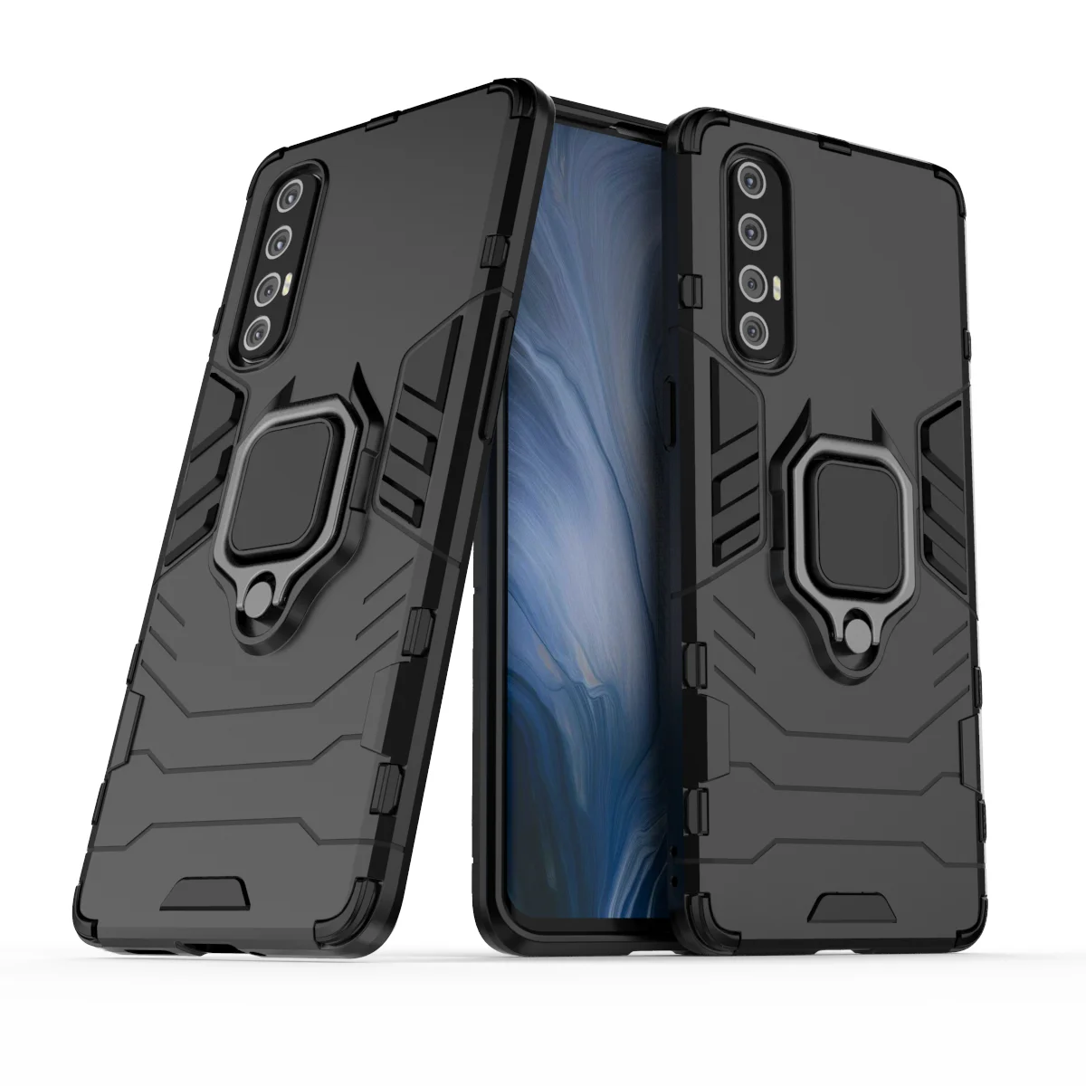 Armor Shockproof Case For OPPO Reno 5 5F 5Z 4 4SE 4Z 3 2 2Z Z ACE2 Pro Plus 4G 5G Lite Bumper Metal Ring Stand Back Cover