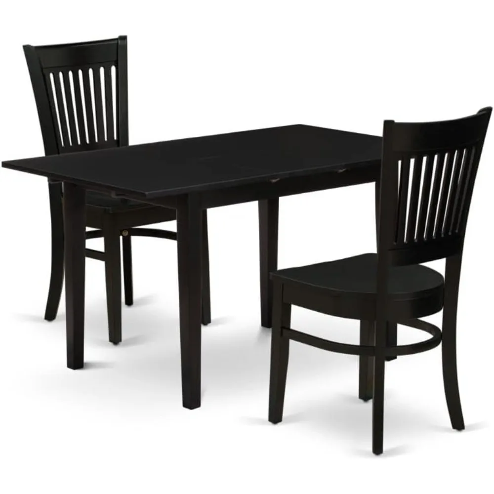 3-piece kitchen and table set consisting of a rectangular dining table with butterfly leaves and 2 dining chairs, black