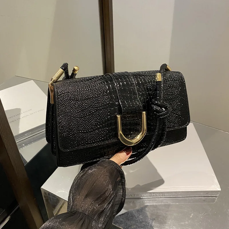 Texture PU Leather Crocodile Pattern Shoulder Bag For Gifts, Fashion Rope Strap Crossbody Bags For Women Designer Handbags