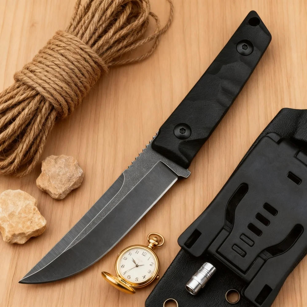 

Высококачественный практичный легкий прямой нож G10 с черной ручкой, каменный самурайский нож, ножи для кемпинга, рыбалки, EDC