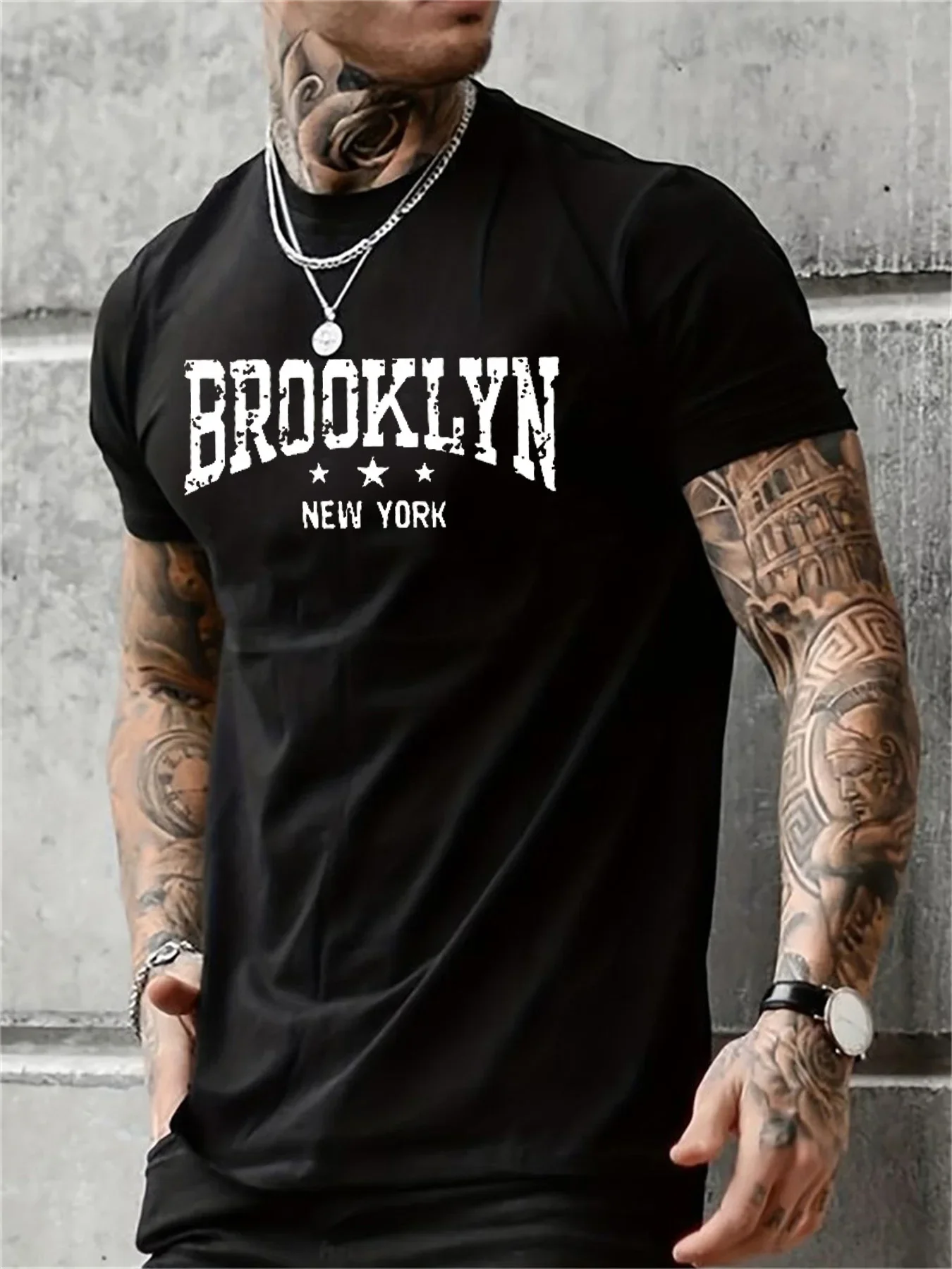 

Мужская летняя повседневная свободная футболка из чистого хлопка Brooklyn New York с принтом букв, удобная футболка с круглым вырезом и короткими рукавами, топ