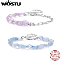 WOSTU 925 Sterling Silver Natural Blue Purple Crystal Charm Bracelet , Mystical Natural Gems Chain Links Gift For Lover Family