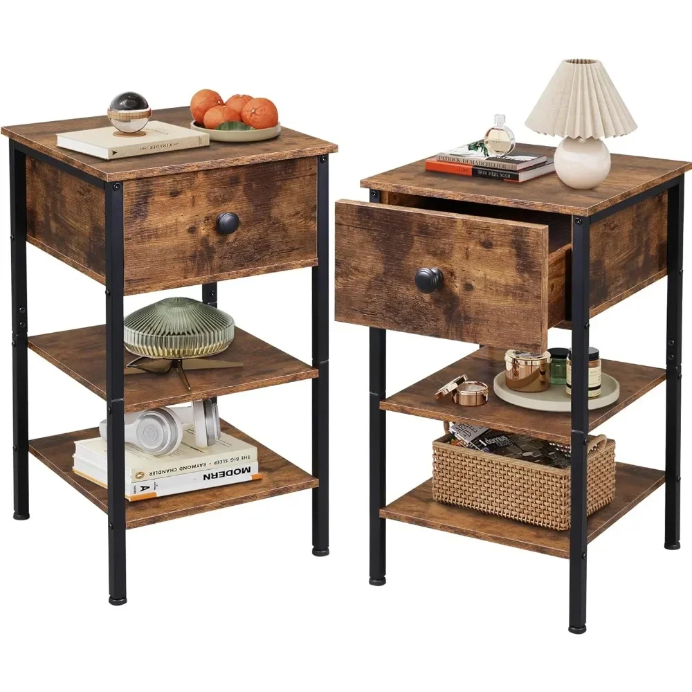 

Premium Nightstands Set of Bedside Tables with Adjustable Wooden Drawer,Night Stands for Couch, End Table