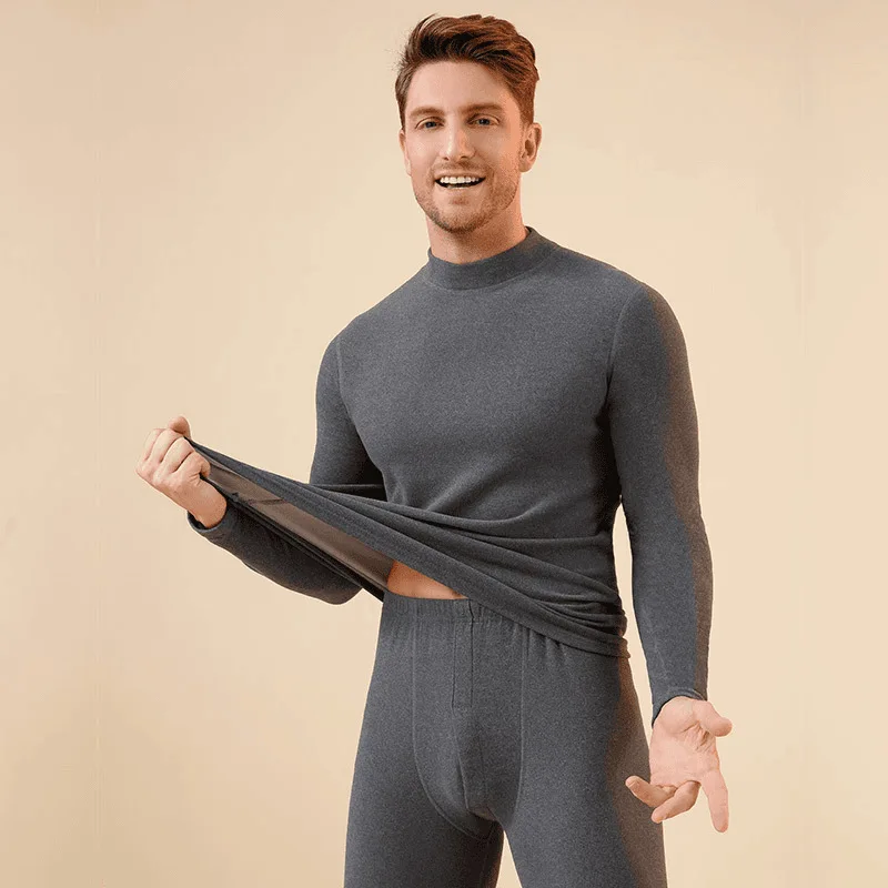 New Men's Autumn and Winter Warm Clothing Cashmere Silk and German Fleece Autumn Top and Bottom Thickened Thermal Underwear Set