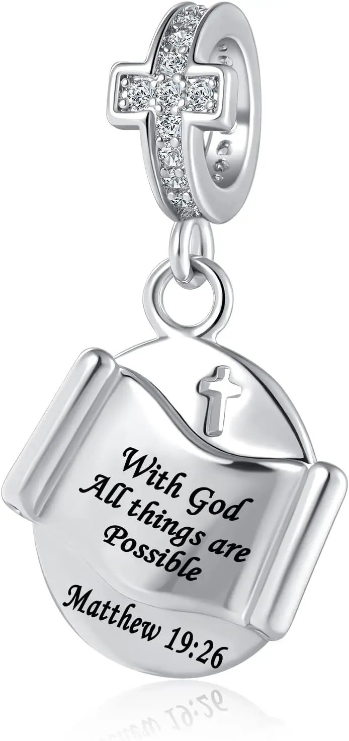 

With God All Things Are Possible Charm Religious Bible Verse Quote Scripture Bead for Pandora Bracelet