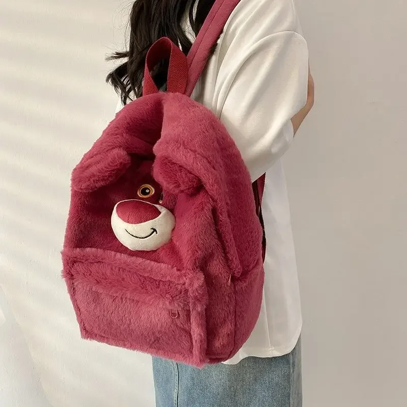 Mochila MINISO Lotso de felpa para mujer y niña, bolso escolar Kawaii para estudiantes universitarios, bolso de marca de diseñador de lujo portátil Kawaii