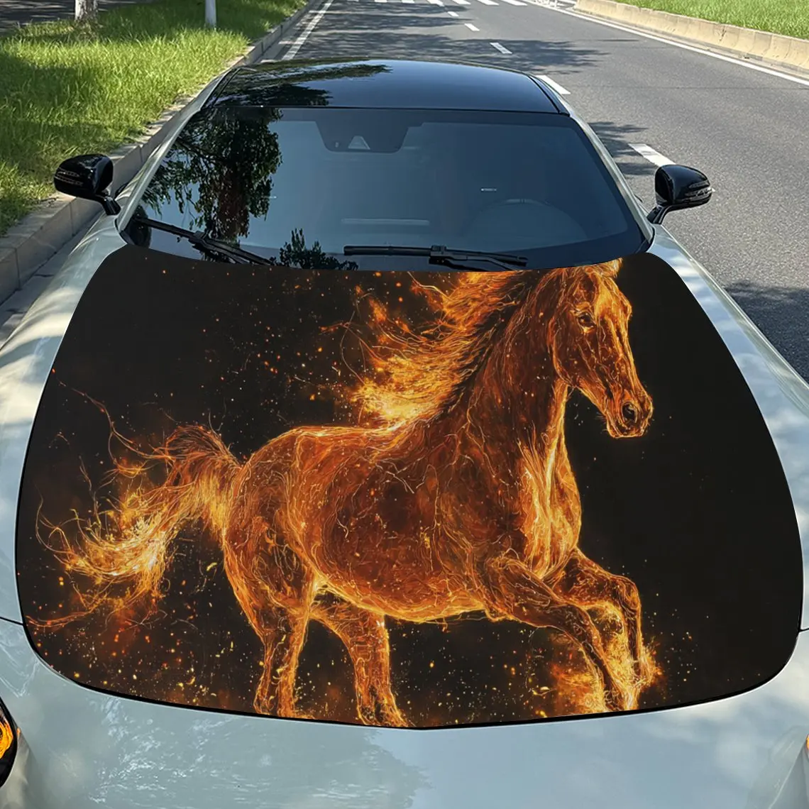 

Виниловая пленка для автомобиля Running Fire Horse, водонепроницаемая наклейка на капот автомобиля из ПВХ, самоклеящиеся устойчивые к царапинам наклейки для крышки двигателя, C