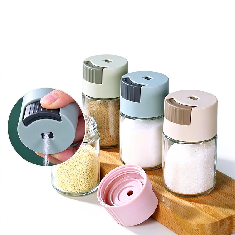 NEW Press Type Glass Spice Bottle Quantitative 0.5g Salt Shaker Seasoning Powder Dispenser Container For Kitchen Counter Storage