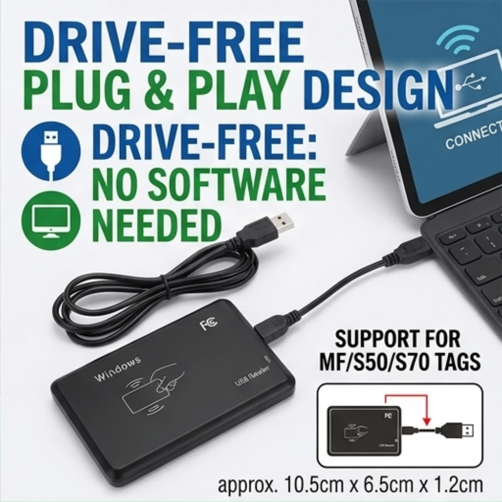 RFID IC Card Reader 13.56MHz Access Control Encrypted Programmer with LED Indicator/Buzzer Compatible for Windows Linux MacOS