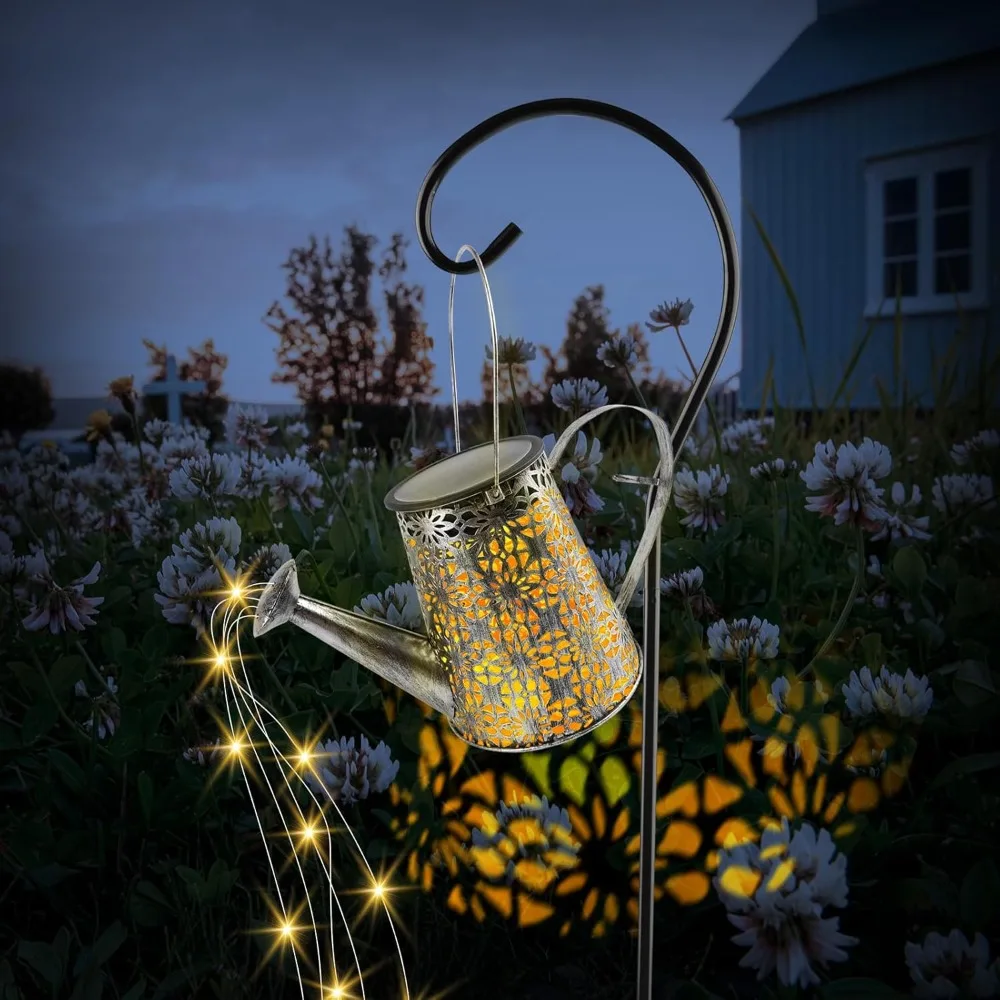 Iron Retro Garden Landscape Lights Solar Lanterns Watering CanOutdoor Watering Can Water Lawn Light 36LED Kettle String Light