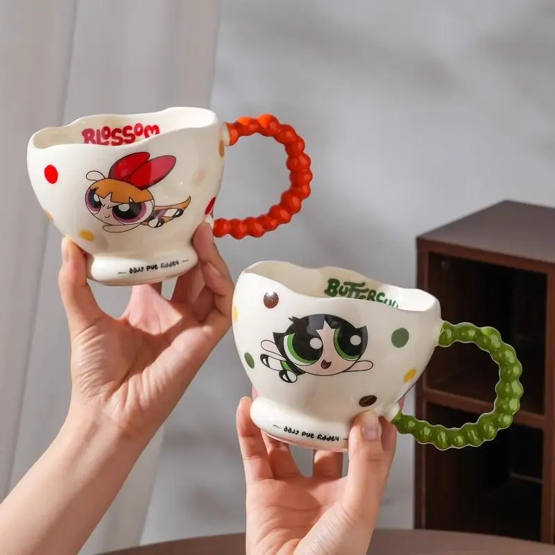 The Powerpuff Girls Blossom Bubbles Buttercup كوب سيراميك لطيف عالي القيمة عكس الفتيات المنزل مكتب فنجان القهوة هدايا العيد