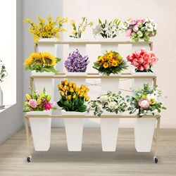 3-Layer Metal Heavy Duty Moving Plant Stand with Wheels Flower Display Stand or 12Pcs Bucket for Indoor Outdoor Garden Florist