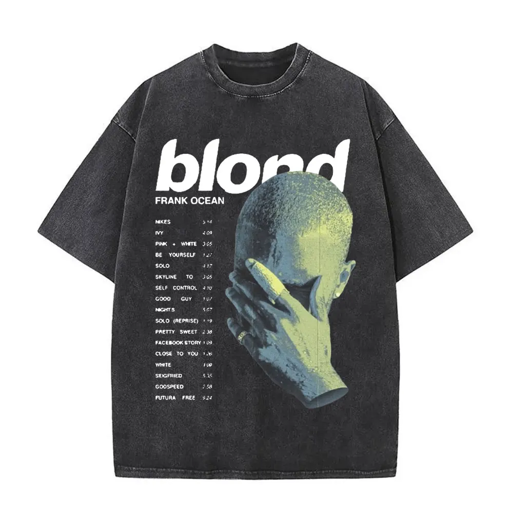 الرجال المحيط الهيب هوب الاتجاه تي شيرت غسلها مغني الراب فرانك خمر المتضخم تي شيرت أشقر موسيقى البوب تي شيرت الذكور موضة الشارع الشهير