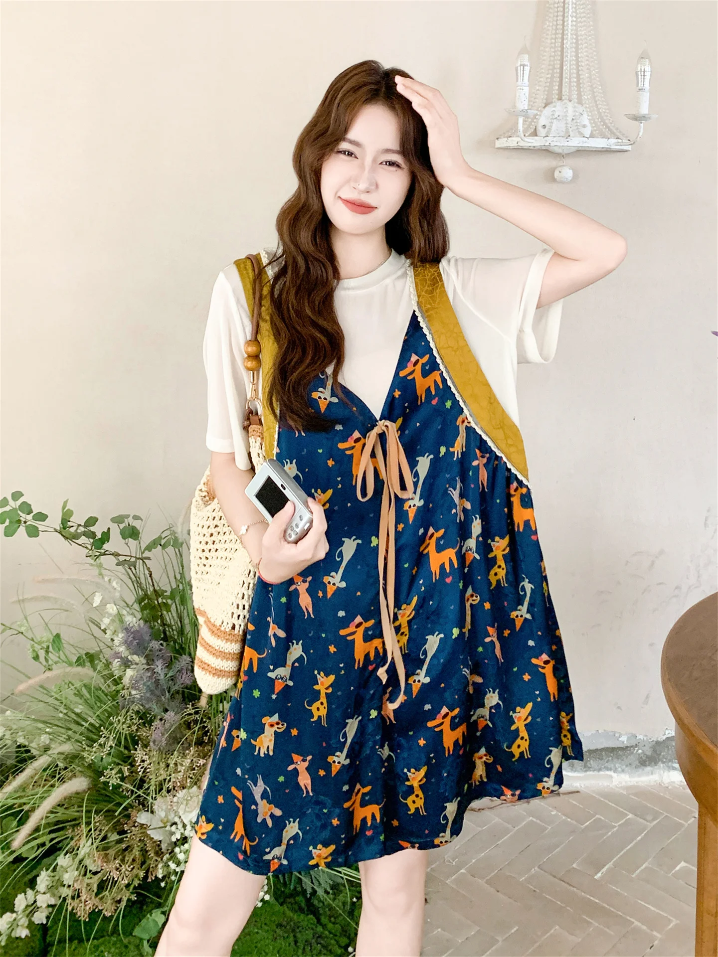 

Женский повседневный костюм с животным принтом и цветными блоками, брюки с высокой талией и широкими штанинами, летняя новинка, стройнящий дизайн Agel