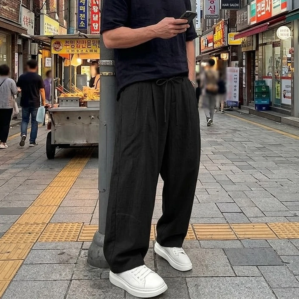 Korea Long Linen Harem Pants Solid Baggy Pants Outdoor Loose Cotton Sweatpants Casual Trousers Breathable Men's Work Pants