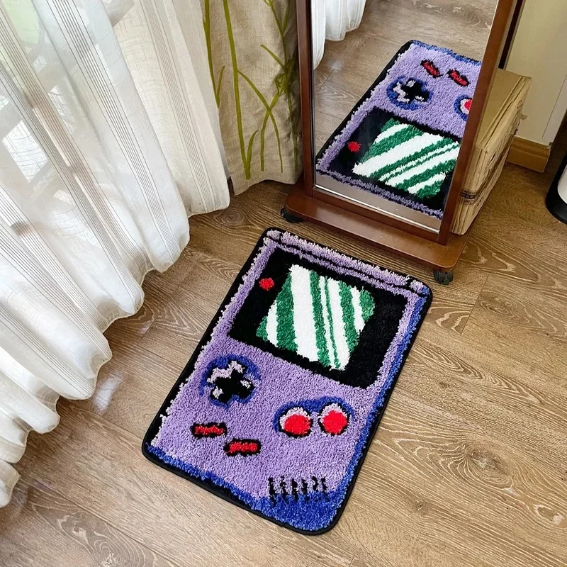 VIKAMA Purple Game Controller Console Pattern Anti-slip Mat Soft Plush Wear-resistant Game Room Personalized Decor Carpet