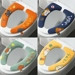 Household Bathroom Lavatory Cover Set Pedestal Cartoon WC Toilet Sticky Seat Pad Washable Universal Toilet Seat Cover Cushion